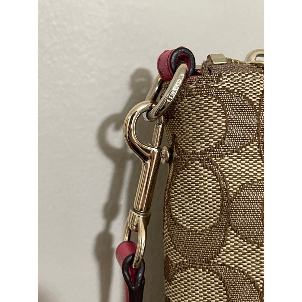 Coach Kelsey Signature Logo Canvas Leather F36625 Large Satchel Pink Khaki - Picture 5 of 14